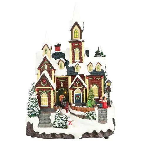 Christmas Scenario Animated Church with Music and Led Lights Adapter Included