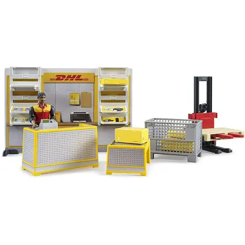 Bruder Dhl Shipping Center With Accessories And Hand Pallet Truck - 62251