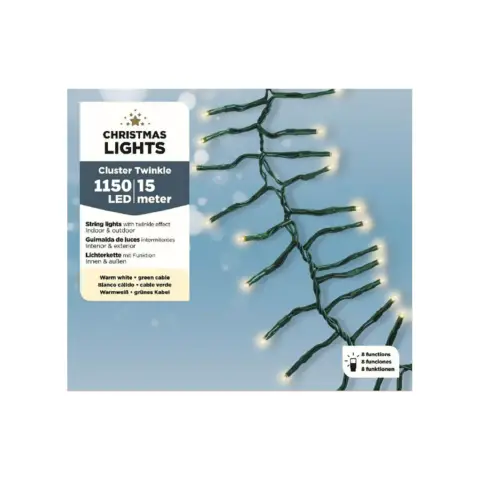 Filo 1150 Luci LED Bianco Caldo 8 Funzioni Esterno 15 Metri