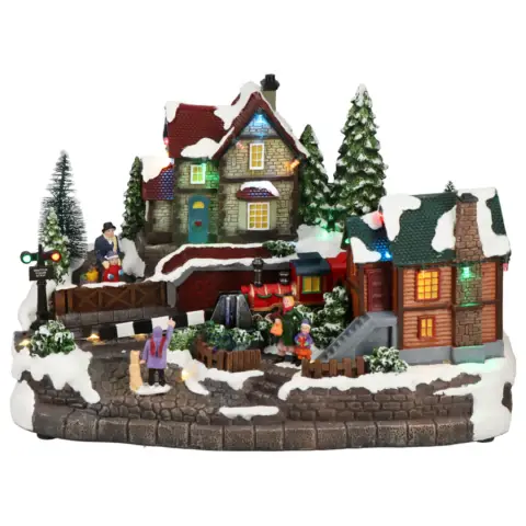 Christmas Scenery Village Animated Train Train Music and Lights Led Multicolor Adapter Included