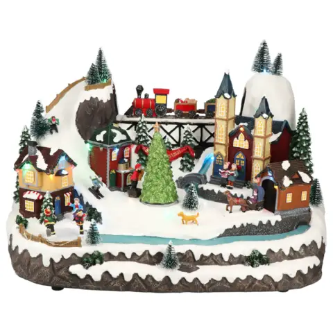 Christmas Village Scenery with Animated Train Music and Multicolor LEDs