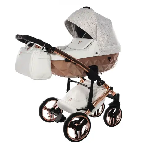 JUNAMA STARRY NIGHT 2 IN 1 FABRIC WHITE FRAME ROSE GOLD DETAILS WHITE FAUX LEATHER