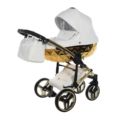 Diamond Mirror V2 2-in-1 Leather Nav. White/Gold Frame Yellow