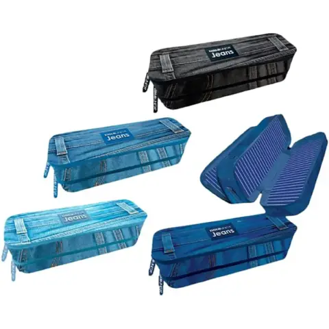 Tinta Unita Jeans Pouch 2 Zip Denim
