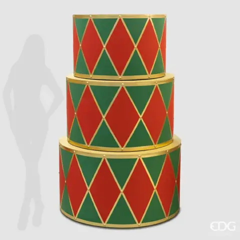Christmas Drum Table 3 Levels: Diameters 115 cm, 100 cm and 85 cm, Green and Red