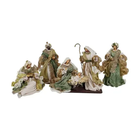 Green and Gold Christmas Crib, 6 Pieces