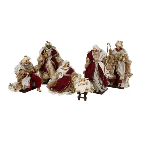 Red Gold Christmas Crib, 6 Pieces
