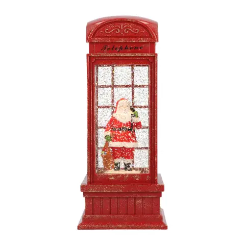 Battery-powered Waterspinning Telephone Booth: 10.5x10.5x25 cm, LED Red