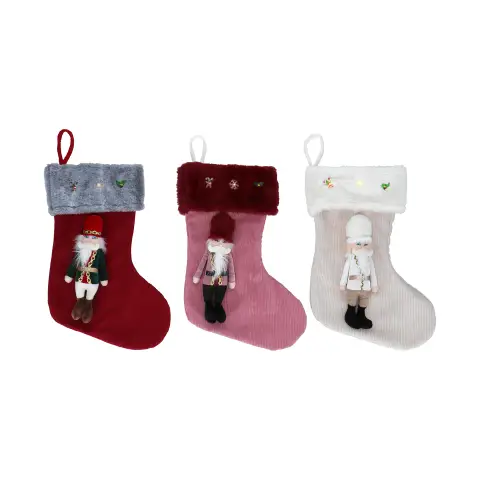 Santa's Stocking with Nutcracker 3 Assorted: 22x4x46 cm, Multicolored