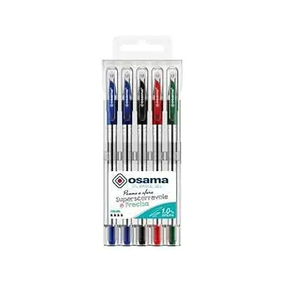 OBG Ballpoint Pen with Cap, 1 mm Stroke. - Blister 5 Pens Assorted Colors