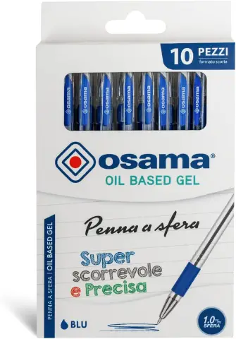 OBG Ballpoint Pen with Cap, 1 mm Stroke. - Blister 10 Blue Pens