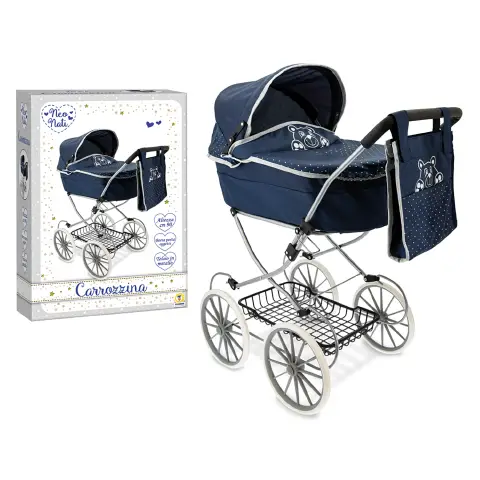 Blue Classic Metal Pram With Handbag