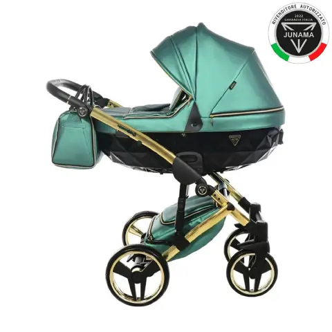 Trio Junama Diamond Fluo 3 In 1 Pelle Verde Navicella Nera E Telaio Oro Giallo