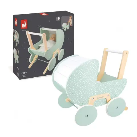 Janod - Zen Pram in Wood with Cushion and Cover