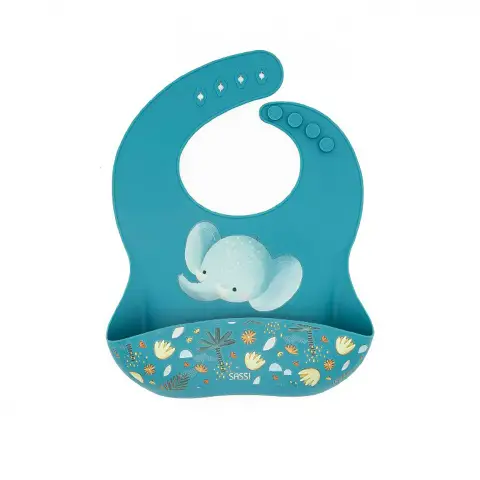 Bib With Silicone Pocket - Chewy Elephant