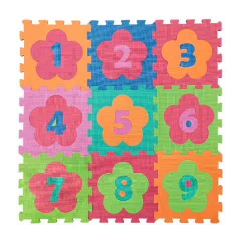 Tappetino Eva Puzzle Mat Numeri e Fiori, Morbido e Sicuro, 9 Pezzi cm.30x30 Spessore 1 cm.