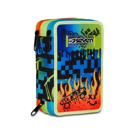 Scribbled Flame Astuccio Scuola 3 Zip