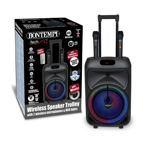 Cassa Trolley Wireless con 2 Microfoni e Luci RGB Integrate