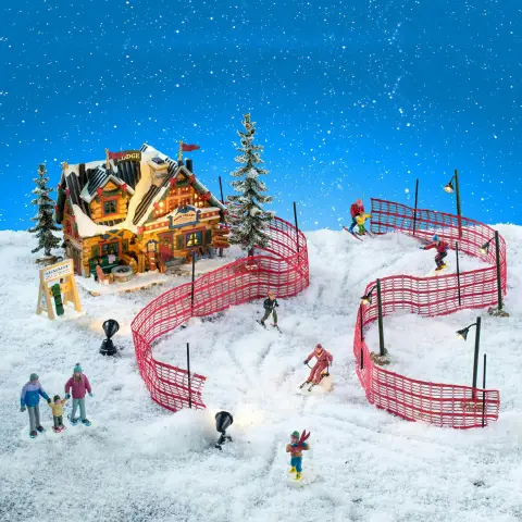 Lemax Apres-Ski Lodge Set con Chalet Illuminato e Scene Invernali