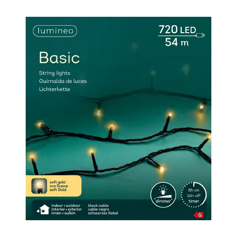 Luci Natale Esterno 720 LED Soft Gold 54 m IP44 Timer