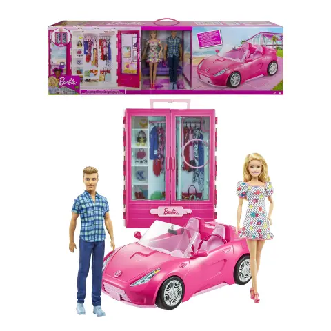 Barbie Cabrio + Ken + Armadio Portatile – Set 3 in 1 Deluxe