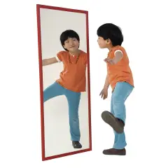 Specchio con Cornice in Legno Verniciato 120x50 cm – Rosso, Sicuro e Didattico