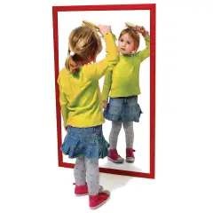 Specchio con Cornice in Legno Verniciato 100x65 cm – Rosso, Sicuro e Divertente