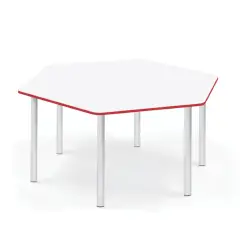 Hexagonal Table with Red Edge H 40-58 cm. For School Environments