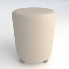 Faux Leather Fireproof Round Ottoman on Wheels H 46 White For Innovative School Environments