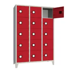 15-Place Square File Cabinet - Red Doors - CAM Compliant
