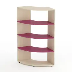 Kubò School Cabinet Birch Curved Corner H 150 cm. Fuchsia Shelves - CAM Compliant