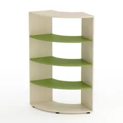 Kubò School Cabinet Birch Curved Corner H 150 cm. Kiwi Green Shelves - CAM Compliant
