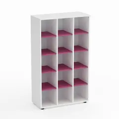 Kubò School Cabinet White 15 Boxes H 150 cm. Fuchsia Shelves - CAM Compliant
