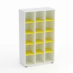 Kubò School Cabinet White 15 Boxes H 150 cm. Yellow Shelves - CAM Compliant