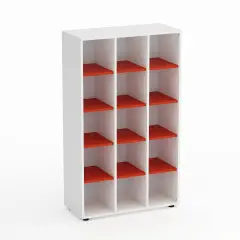 Kubò School Cabinet White 15 Boxes H 150 cm. Red Shelves - CAM Compliant