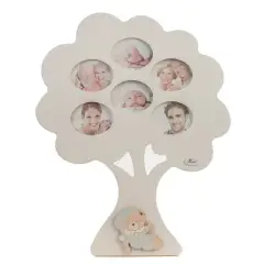 White Wood Genialogical Tree 6 Photo Holder with Heavenly Bear