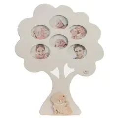 Genialogical Tree Photo Frame White Wood 6 Photos with Beige Bear