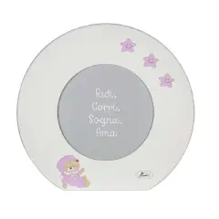 WHITE WOODEN PHOTO HOLDER WITH PINK ROUND BEAR DIAM.32