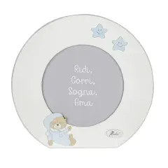 WHITE WOODEN PHOTO HOLDER WITH LIGHT BLUE ROUND BEAR DIAM.25.5