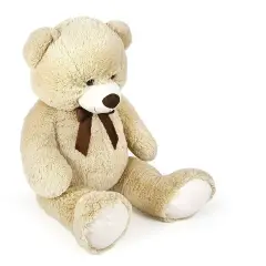 Light Beige Soft Plush Bear with Satin Bow - Height 100 cm.