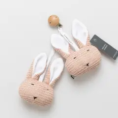 Bunnies with Wooden Knitted Clip Pink