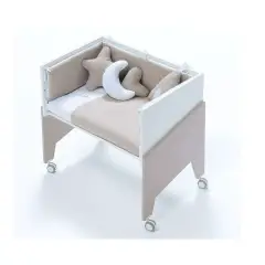 MINI CRIB FAIR WHITE TAUPE TEXTILE ARENA AND MATTRESS