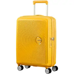 American Tourister Trolley Hand Luggage Soundbox Spinner 55/20 Tsa Exp 4 Wheels Golden Yellow