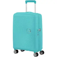 American Tourister Trolley Hand Luggage Soundbox Spinner 55/20 Tsa Exp 4 Wheels Poolside Blue