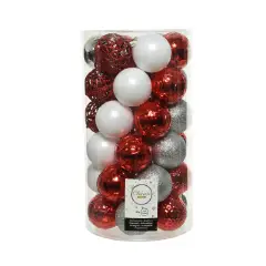 Box 37 Sfere di Natale - Diametro 6 cm - Red White Silver