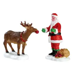 Santa Claus Rewards Reindeer Statuette Set of 2 Pieces