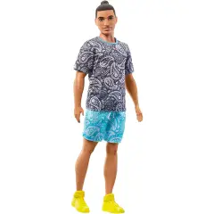 Barbie Fashionistas Ken Doll with T-Shirt and Shorts with Cashmere Pattern Clothes and Accessories