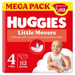 Huggies Little Movers Megapack Diapers - Size 4 - 7-18 Kg - 112 Pieces