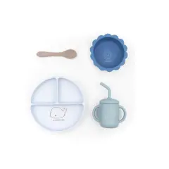 Bamboom Silicone Baby Set Bowl Bowl Spoon Glass Blue