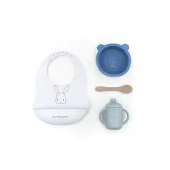 Bamboom Silicone Baby Set ( Bib Bowl Spoon Cup with Spout) Blue